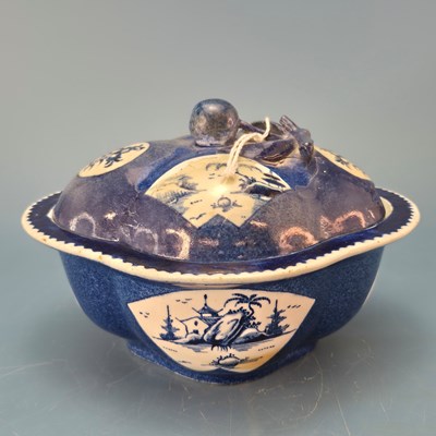 Lot 212 - A Bow powder blue ground sauce boat and cover...