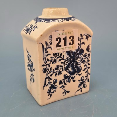 Lot 213 - A Lowestoft blue and white tea caddy painted...