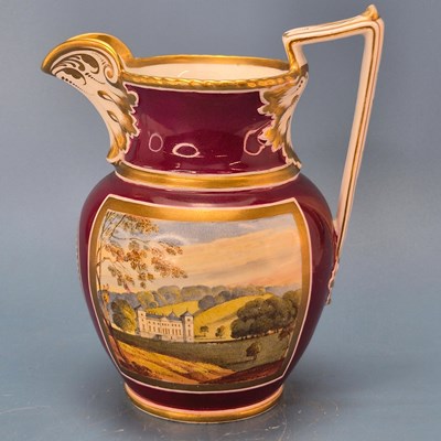 Lot 224 - A 19th century claret ground jug painted on...