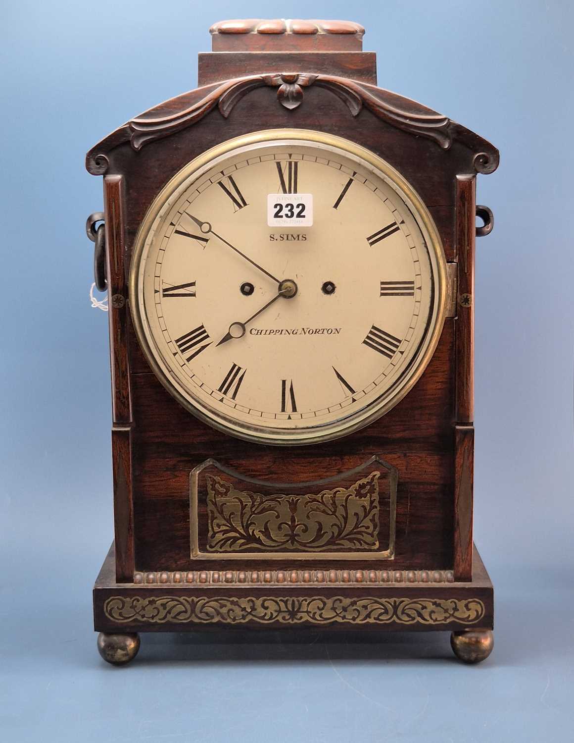 Lot 232 - A brass inlaid rosewood cased fusee mantel...