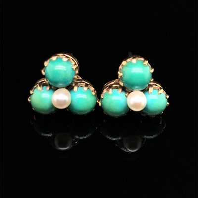 Lot 14 - A pair of vintage turquoise and pearl...