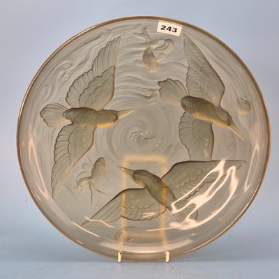 Lot 243 - A Verlys grey glass bowl moulded with three...
