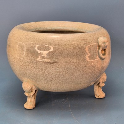 Lot 251 - A Chinese Guan type crackleware censer, the...