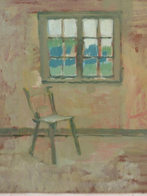 Lot 115 - 20th century school. Chair by a window. Oil on...