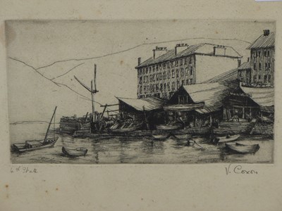 Lot 128 - V. Coxon. Rustic boat sheds, Salcome (Devon)...