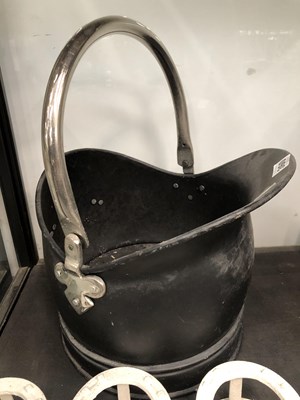 Lot 360 - A coal bucket and three decorative horseshoe...