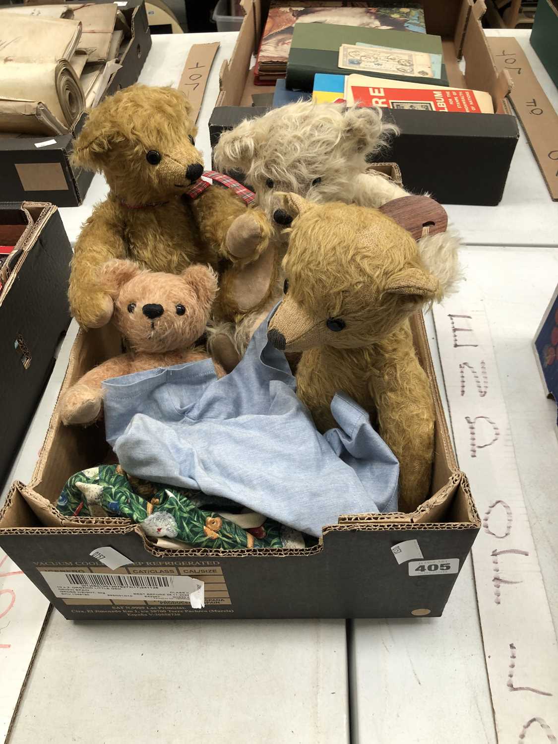 Lot 405 - Four jointed teddy bears and a small...