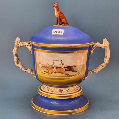 Lot 266 - A 19th century blue ground porcelain rustic...