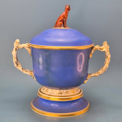 Lot 266 - A 19th century blue ground porcelain rustic...