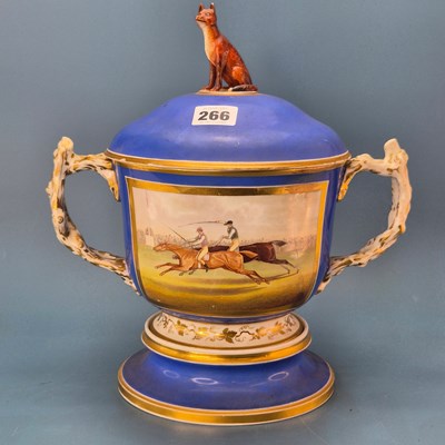 Lot 266 - A 19th century blue ground porcelain rustic...