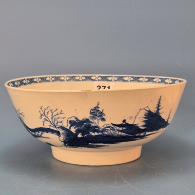 Lot 271 - Attributed to Lowestoft, a blue and white bowl,...