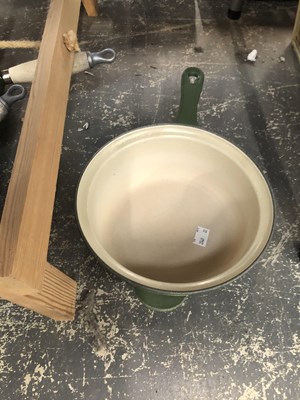 Lot 455 - Three Le Creuset green saucepans and two covers