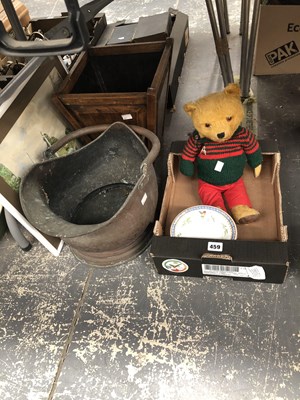 Lot 459 - A teddy bear, a copper coal bucket, a...