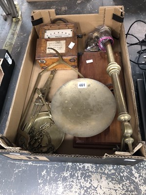 Lot 461 - A brass and mahogany balance scales together...