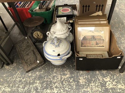 Lot 493 - Framed prints, two pottery soup tureens, a set...