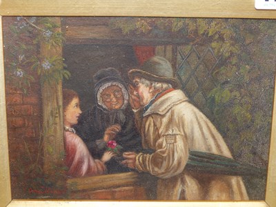 Lot 179 - John Wood ( 19th century). Village Gossip. Oil...