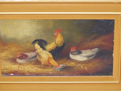 Lot 190 - A.J. (19th/20th century)  Chickens on hay in a...