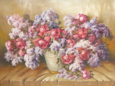 Lot 202 - 20th century school. Still life of roses and...