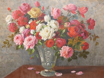 Lot 203 - 20th century school. Still life of flowers in...