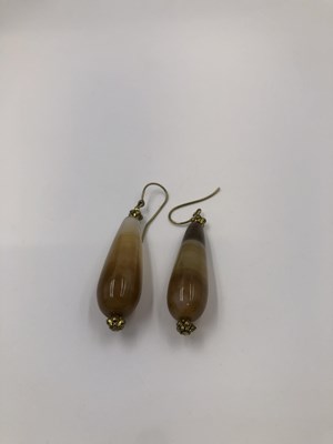 Lot 31 - A pair of vintage elongated, large agate drop...