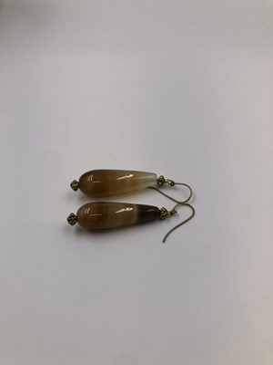 Lot 31 - A pair of vintage elongated, large agate drop...