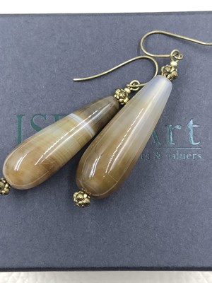 Lot 31 - A pair of vintage elongated, large agate drop...