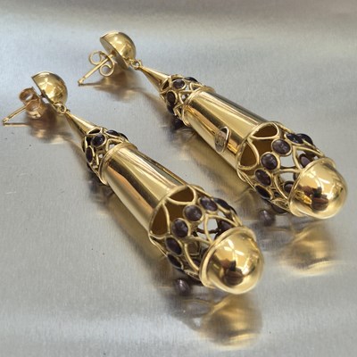 Lot 59 - A pair of ornate Italian gold and cabochon set...