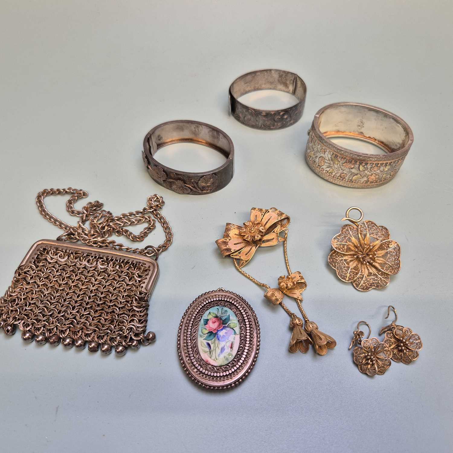 Lot 34 - Two antique hallmarked silver bangles, a...