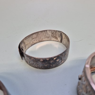 Lot 34 - Two antique hallmarked silver bangles, a...