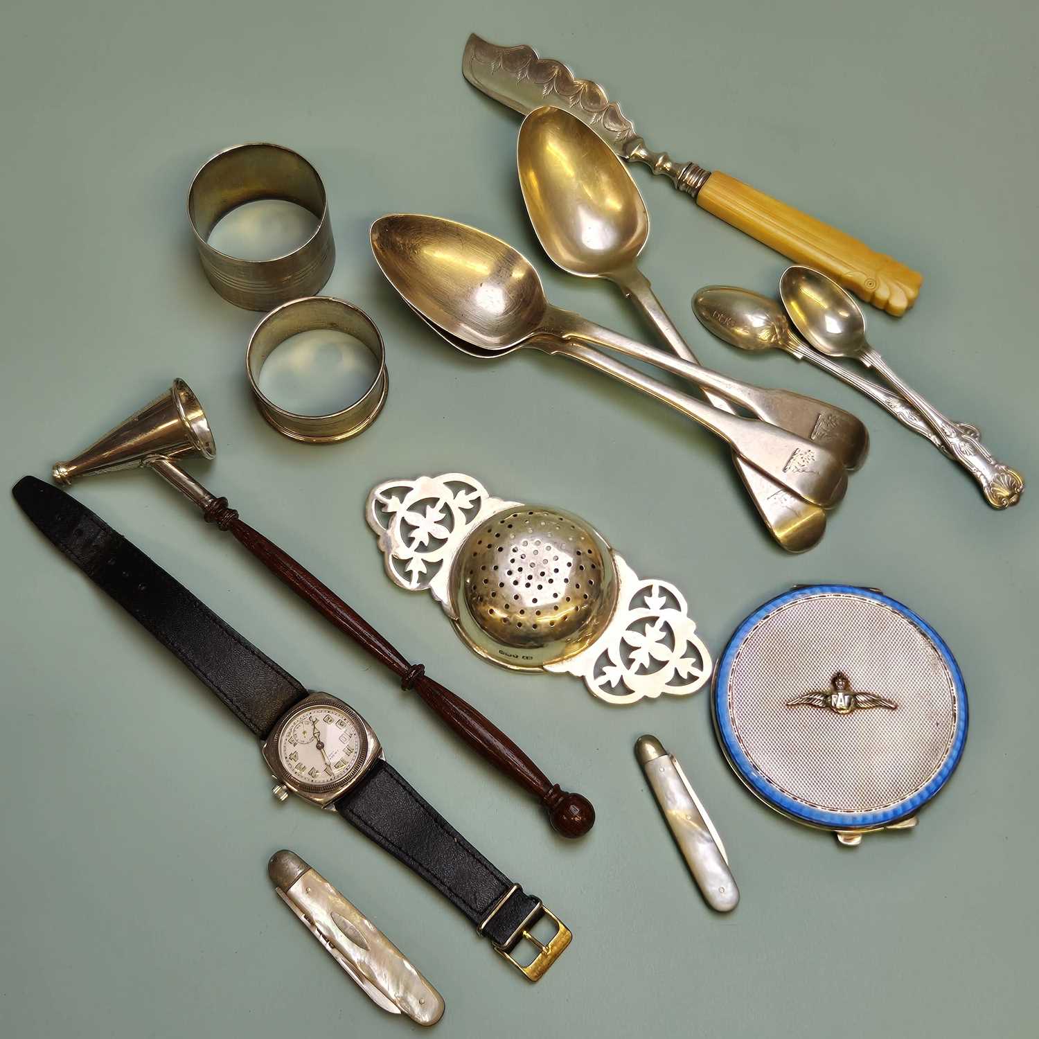 Lot 60 - An RAF silver compact, hallmark not found, a...