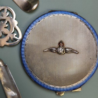Lot 60 - An RAF silver compact, hallmark not found, a...