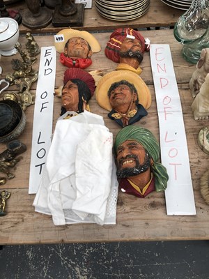 Lot 499 - Five painted plaster heads of sikhs and native...