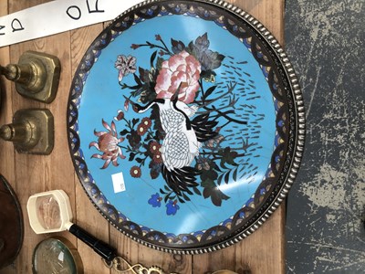 Lot 510 - A Japanese turquoise ground cloisonne dish, a...
