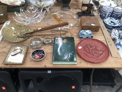 Lot 511 - Two glass bowls, a cinnabar lacquer tray, a...