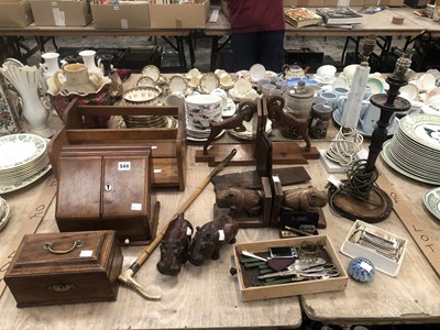 Lot 544 - Three pairs of wooden bookends, two wooden...