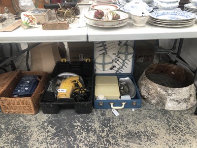 Lot 553 - A cased McKellar rotary hand saw, a picnic set,...