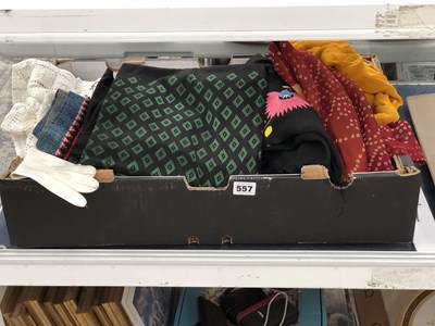 Lot 557 - A lace table cloth, scarves, gloves and...