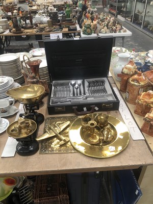 Lot 574 - A number locking case of steel cutlery, brass...
