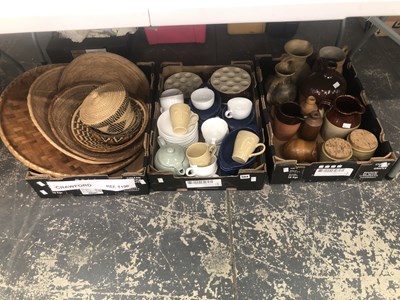 Lot 584 - Miscellaneous baskets, storage jars, Horlicks...