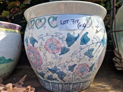 Lot 718 - Two oriental fish bowl form garden planters.