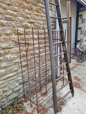Lot 743 - A large fruit pickers ladder and a wine rack