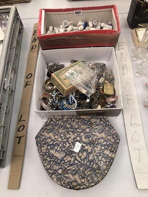 Lot 597 - Porcelain thimbles, dress jewellery together...