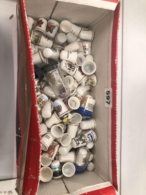 Lot 597 - Porcelain thimbles, dress jewellery together...