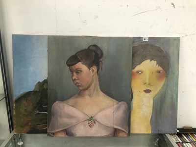 Lot 623 - Two unframed oil portraits together with a...