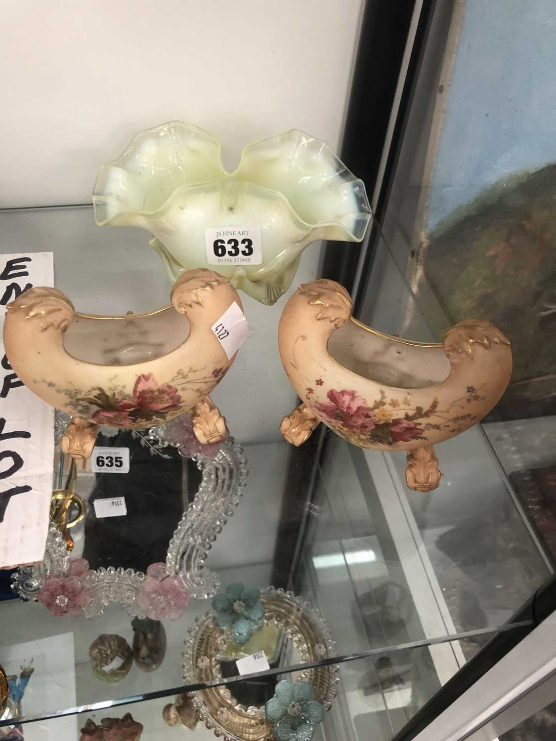 Lot 633 - A pair of Worcester blush vases together with...