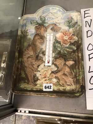 Lot 642 - A French majolica backed alcohol thermometer...