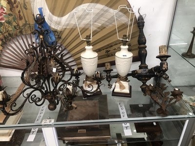 Lot 645 - A pair of white ceramic baluster table lamps,...