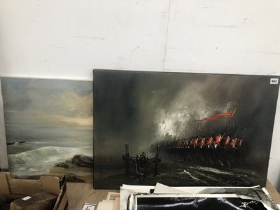 Lot 662 - A study of red coated cavalrymen and a beach...