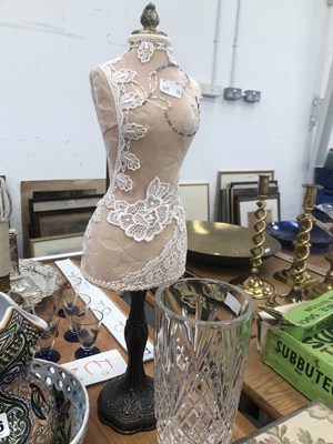 Lot 676 - Cut drinking glass, a lace covered mannequin,...