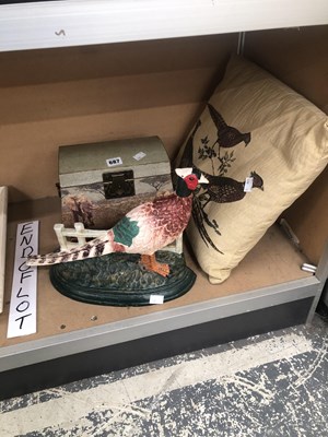 Lot 687 - A painted iron cock pheasant door stop, a...